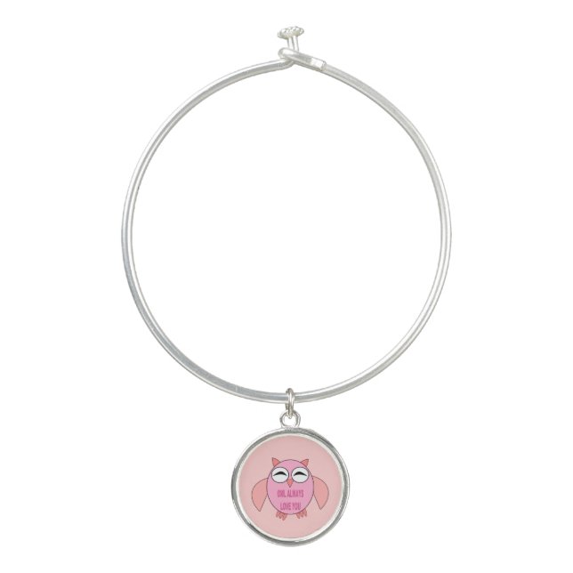 Cute Love Message Owl Bangle Bracelet (Front)