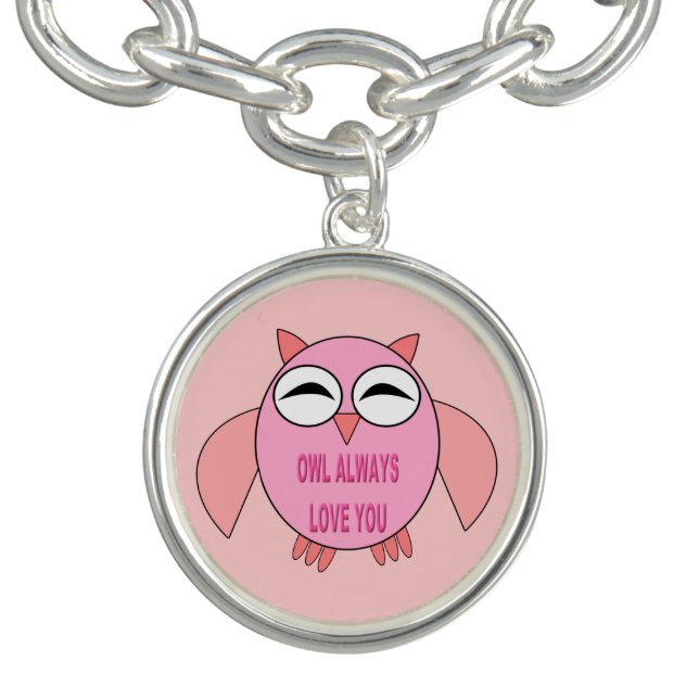 Cute Love Message Owl Charm Bracelet (Design)