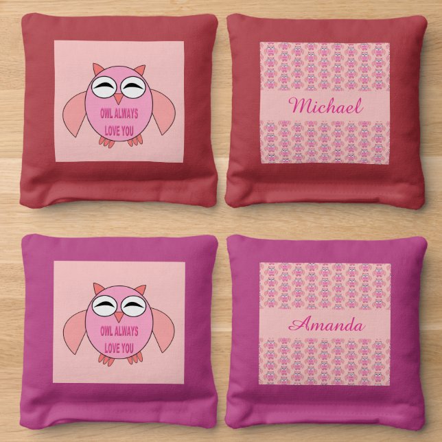 Cute Love Message Owl Custom Cornhole Bags (Wood)