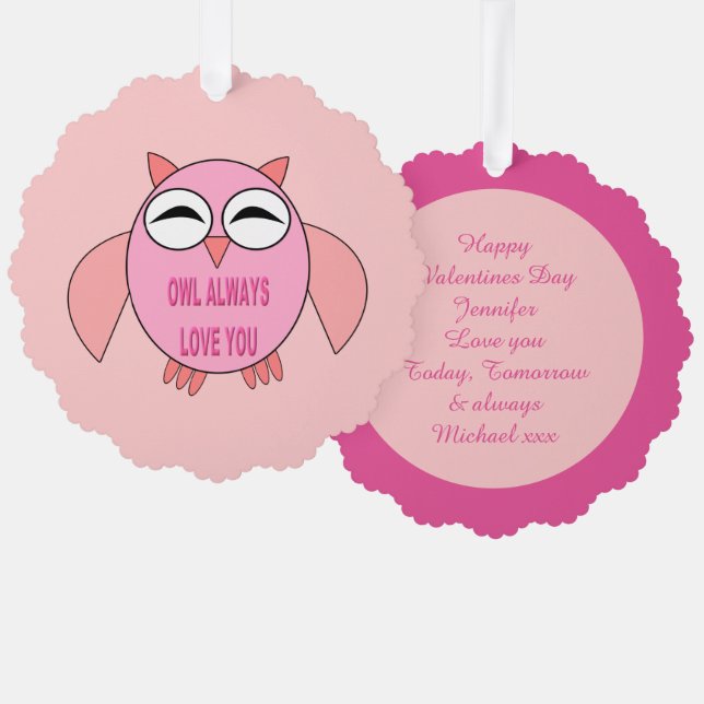 Cute Love Message Owl Custom Ornament Card (Front/Back)