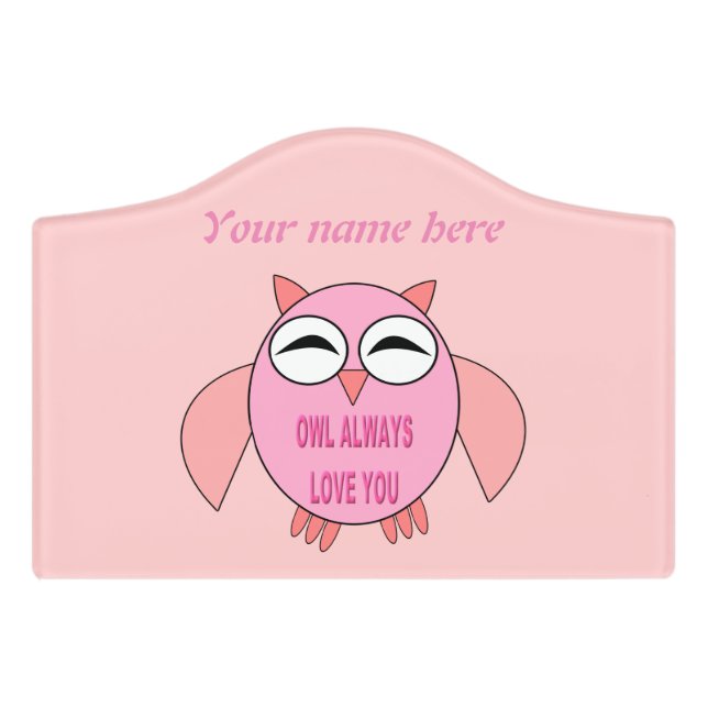 Cute Love Message Owl Custom Room Sign (Small Crest Front)