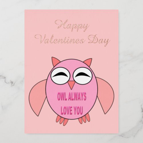 Cute Love Message Owl Custom Valentines Day Foil Holiday Postcard