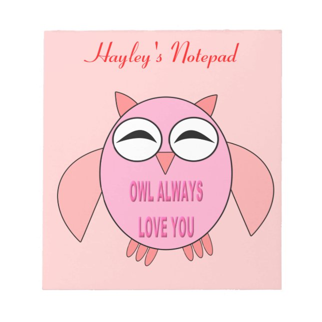 Cute Love Message Owl Customizable Notepad (Front)
