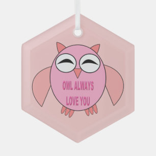 Cute Love Message Owl Glass Ornament