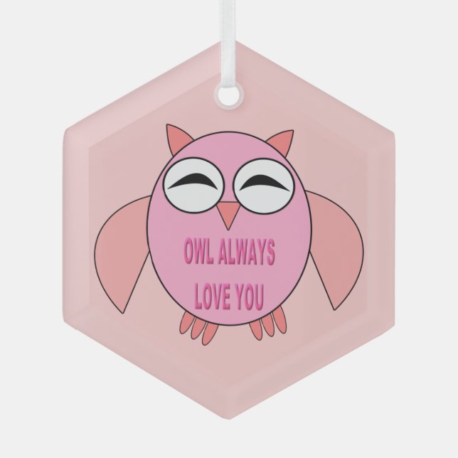 Cute Love Message Owl Glass Ornament (Front)
