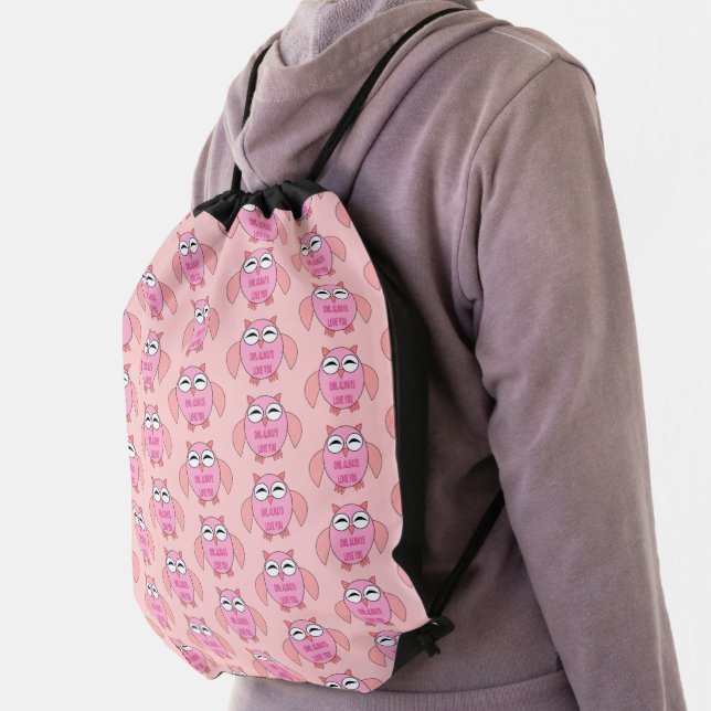 Cute Love Message Owl Patterned Drawstring Bag (Insitu)