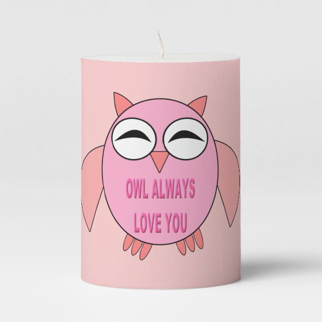 Cute Love Message Owl Pillar Candle (Front)