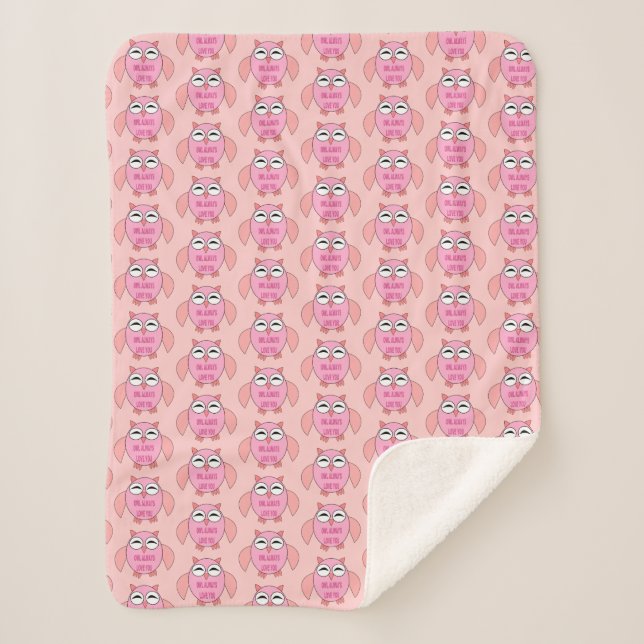 Cute Love Message Owl Sherpa Blanket (Front)