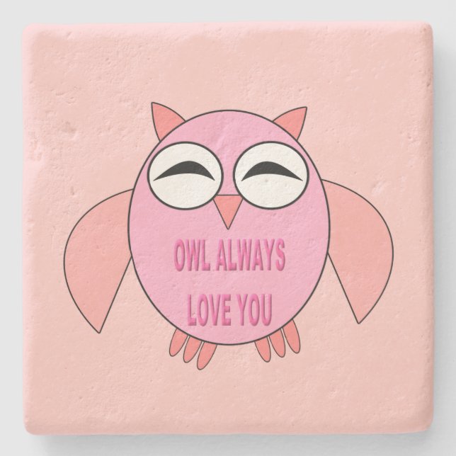 Cute Love Message Owl Stone Coaster (Front)