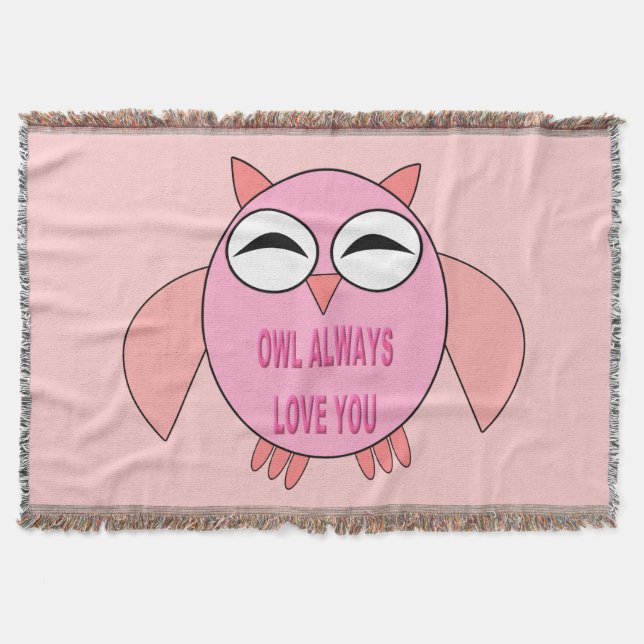 Cute Love Message Owl Throw Blanket (Front)