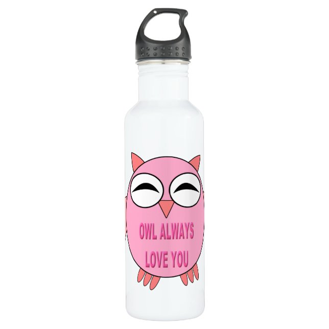 Cute Love Message Owl Water Bottle (Front)