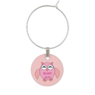 Cute Love Message Owl Wine Charm