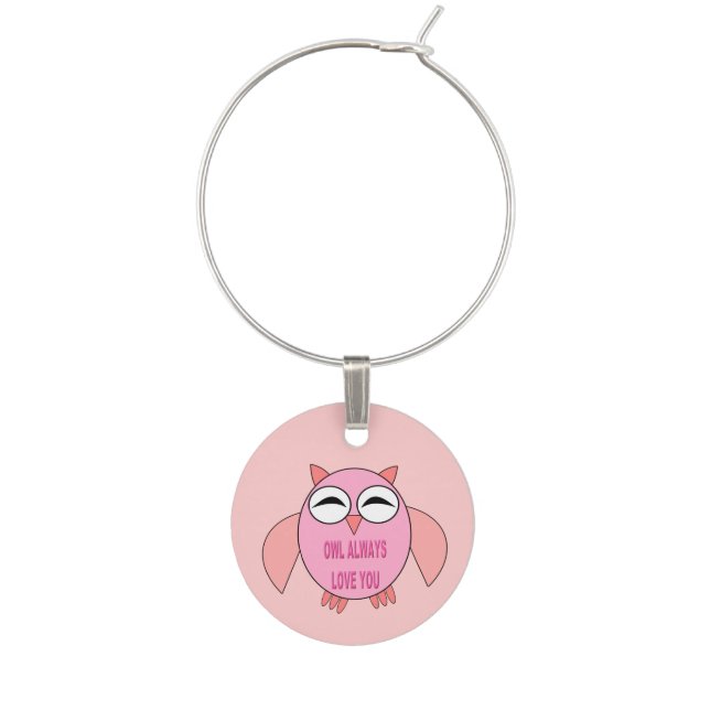 Cute Love Message Owl Wine Charm (Front)