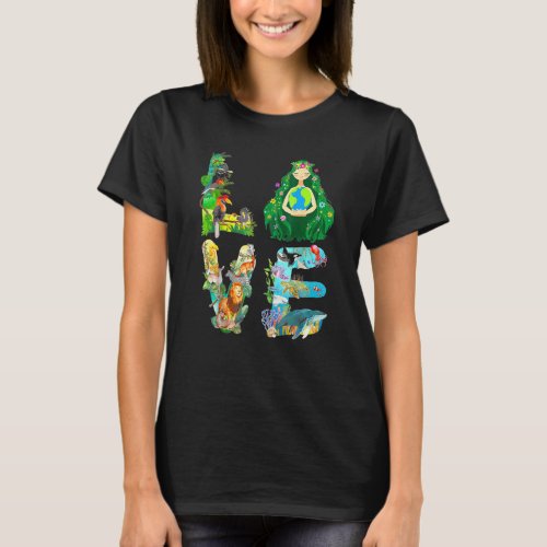 Cute Love Mother Of Earth Earth Day Animals For Ki T_Shirt