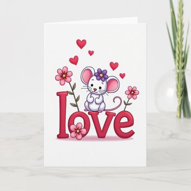 Cute Love Mouse Hearts Card (Front)