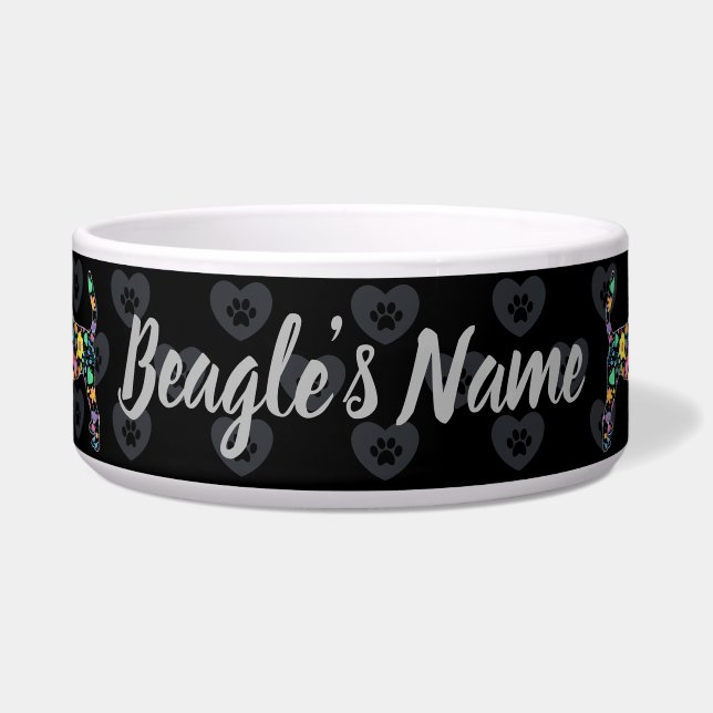 Cute Love My Beagle Floral Design Bowl (Front)