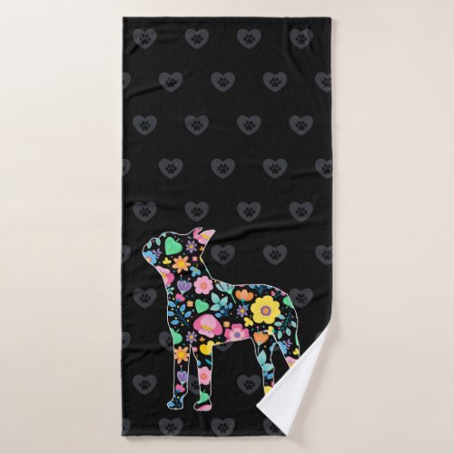 Cute Love My Boston Terrier floral design Bath Towel