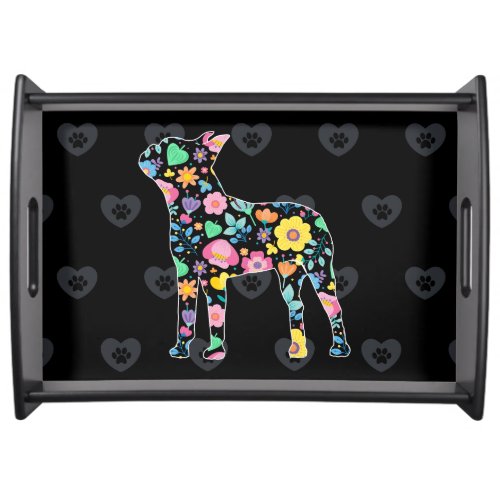 Cute Love My Boston Terrier floral design Serving Tray