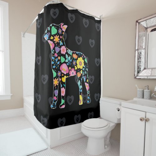 Cute Love My Boston Terrier floral design Shower Curtain