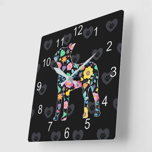 Cute Love My Boston Terrier floral design Square Wall Clock