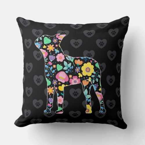 Cute Love My Boston Terrier floral design Throw Pillow