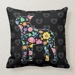 Cute Love My Boston Terrier floral design Throw Pillow