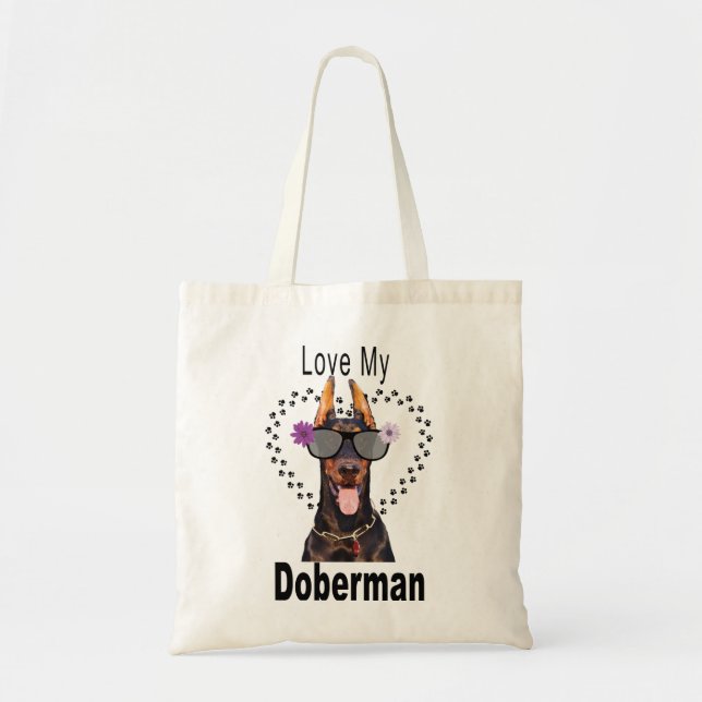 Cute Love My Doberman Tote Bag (Front)