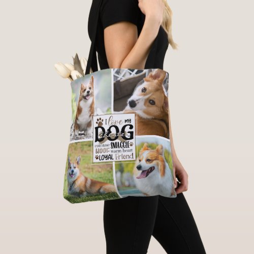 Cute LOVE MY DOG Photo Collage Personalized Tote Bag