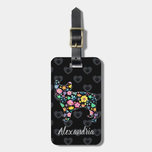 Cute Love My French Bulldog Floral Design Luggage Tag