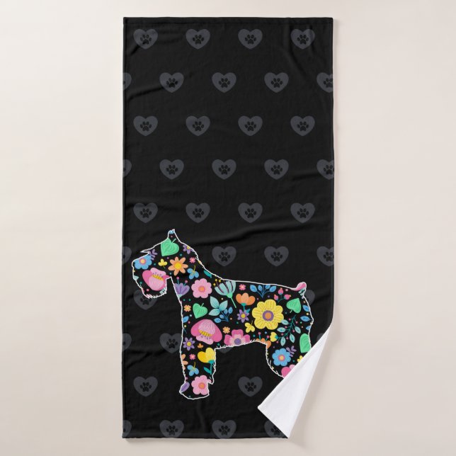 Cute Love My Schnauzer floral design Bath Towel (Bath Towel)