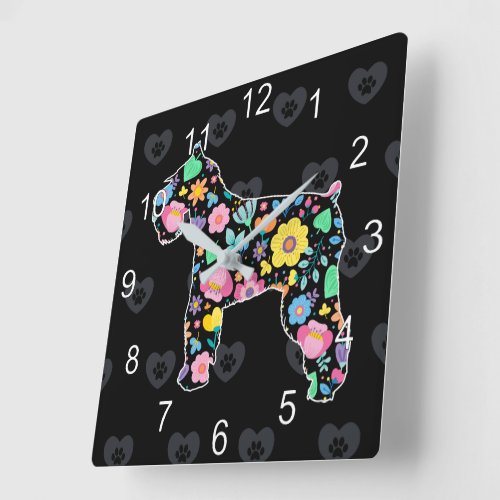 Cute Love My Schnauzer  floral design Square Wall Clock