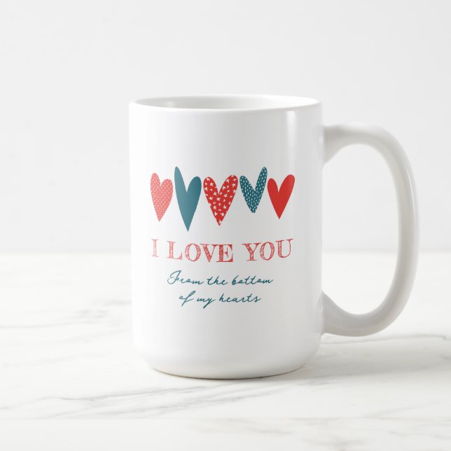 Cute Love Name Hearts Red Teal Coffee Mug (Right)