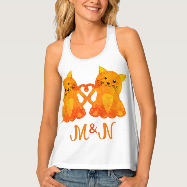 Cute Love Orange Kittens With Monogram Tank Top (Front)