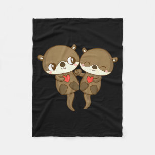 Cute Love Otter Couple Valentines Day Men Women Ki Fleece Blanket