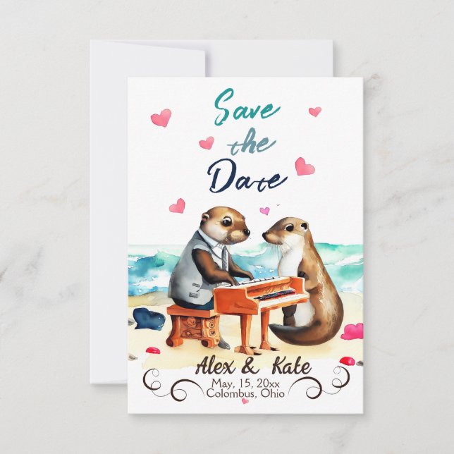 Cute Love Otter Wedding Save the Date Announcement (Front)