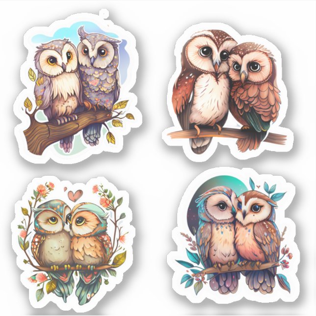 CUTE LOVE OWL VALENTINES STICKERS (Front)
