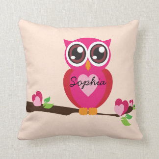 Cute Love Owl with Custom Name Throw Pillow