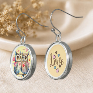 Cute love owls hearts earrings