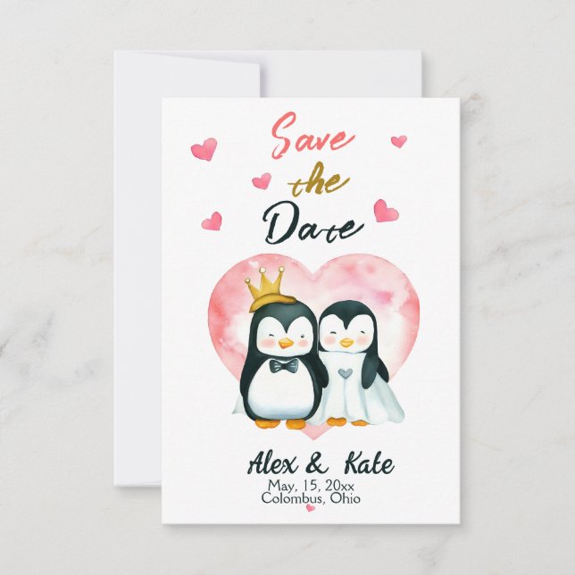 Cute Love Penguin Wedding Save the Date (Front)