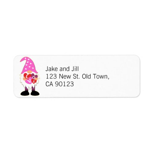 Cute LOVE Pink Heart Valentine Gnome Label