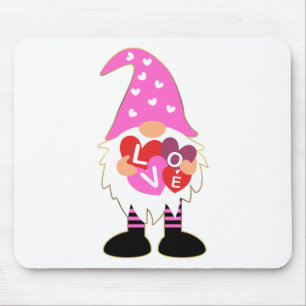 Cute LOVE Pink Heart Valentine Gnome Mouse Pad