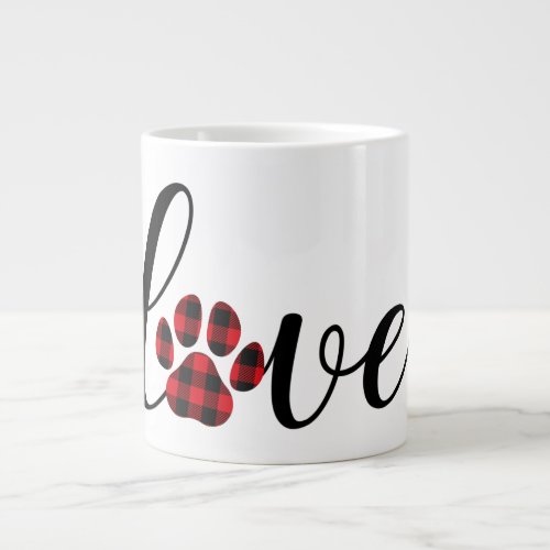 Cute Love Plaid Paw Print Fancy Typography  Giant Coffee Mug