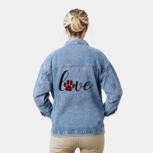 Cute Love Plaid Paw Print Womens Denim Jacket