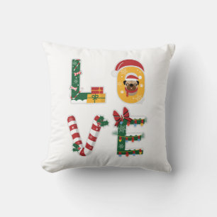 Cute LOVE Puppy Personalized Christmas Holiday Throw Pillow