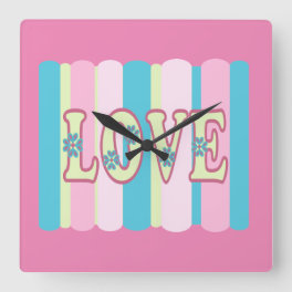 Cute Love Quote Feminine Pastel Pink Yellow Blue Square Wall Clock