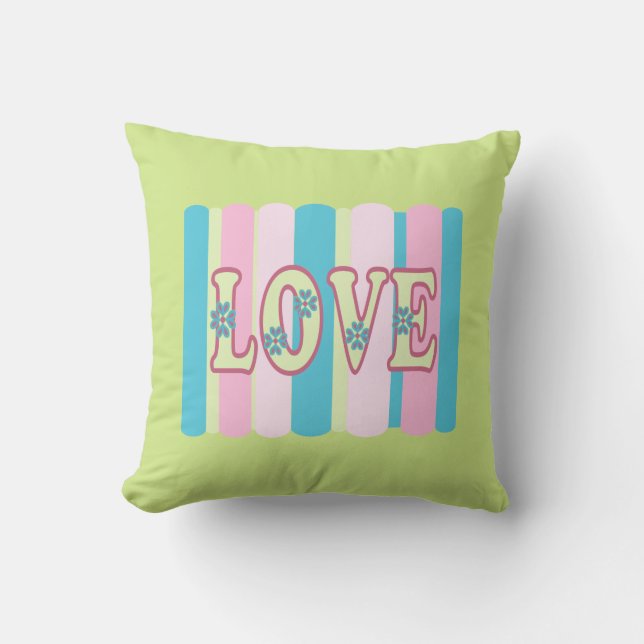 Cute Love Quote Feminine Pastel Pink Yellow Blue Throw Pillow (Front)