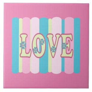 Cute Love Quote Pastel Pink Yellow Blue Design Ceramic Tile