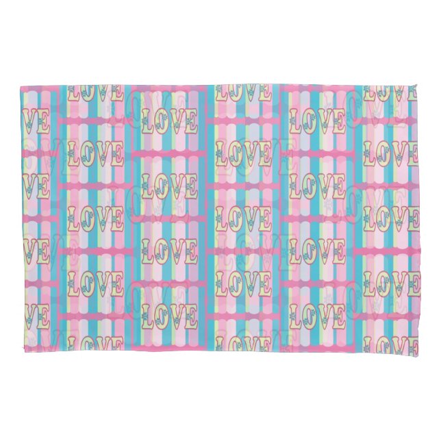 Cute Love Quote Pastel Pink Yellow Blue Pattern Pillow Case (Front-Left)