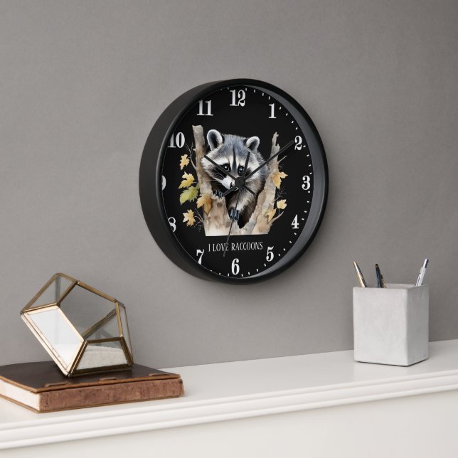 Cute love raccoons animals lovers add text clock (Office)