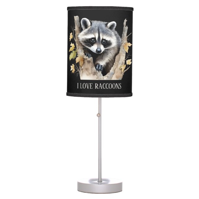 Cute love raccoons animals lovers add text  table lamp (Front)